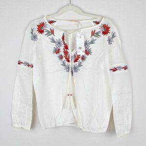NEW Tory Burch Embroidered Cotton Peasant Top